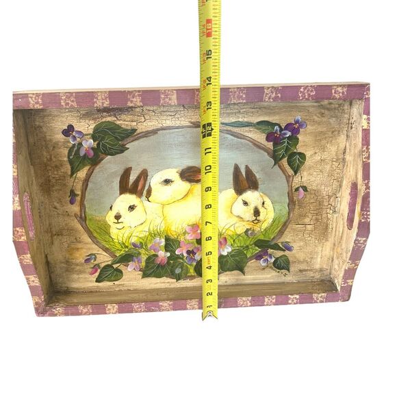 Vintage Bunny Rabbit Easter Tray | Hand Painted Wood Serving Vanity Tray - Picture 8 of 12